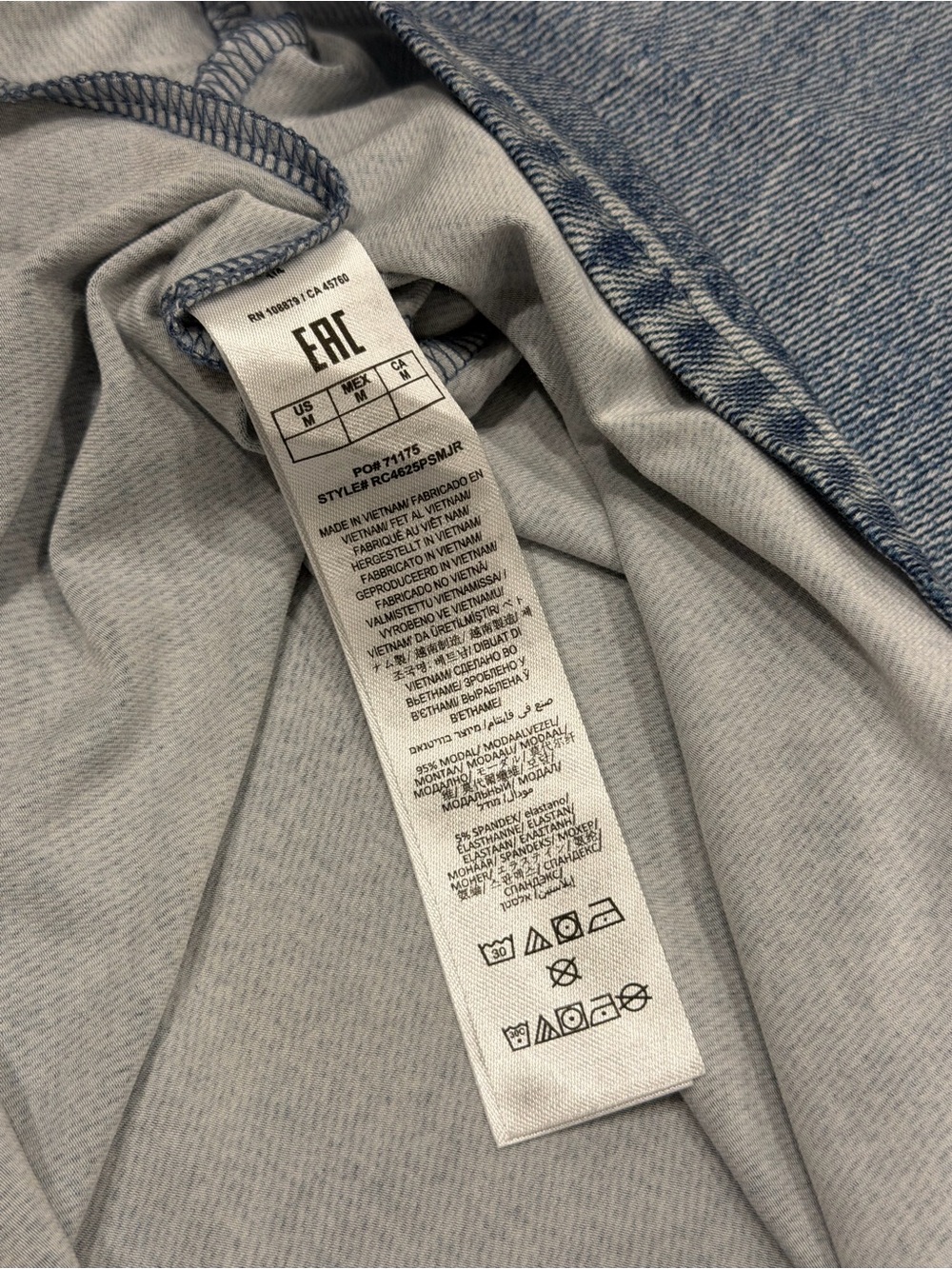 rag & bone Miramar Track Baby Tee Stretch Jersey Trompe Denim M Quiet Luxury - Picture 8 of 8
